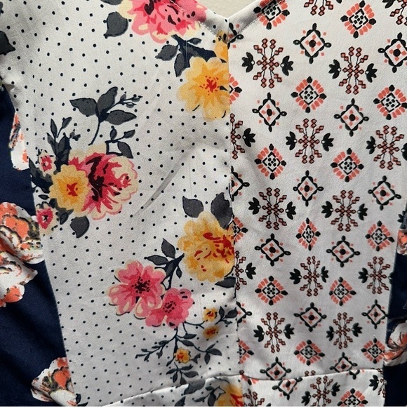 Mlle Gabrielle Asymmetrical Patchwork Print Dress Floral VNeck Spaguetti Strap L - Picture 10 of 15